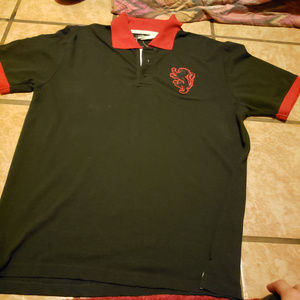 black and red polo shirt